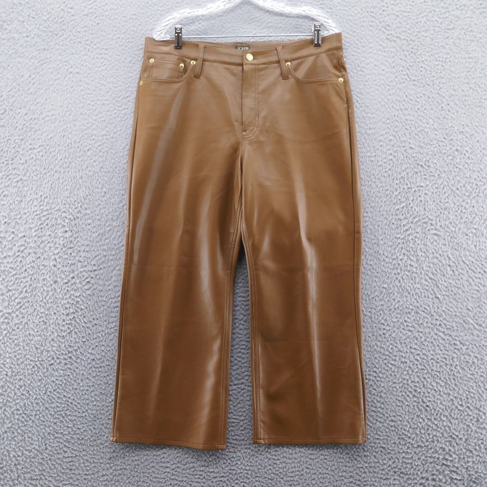 J Crew Womens Slim Wide Leg Faux Leather Pants 31 Petite Brown Vegan Ankle NEW